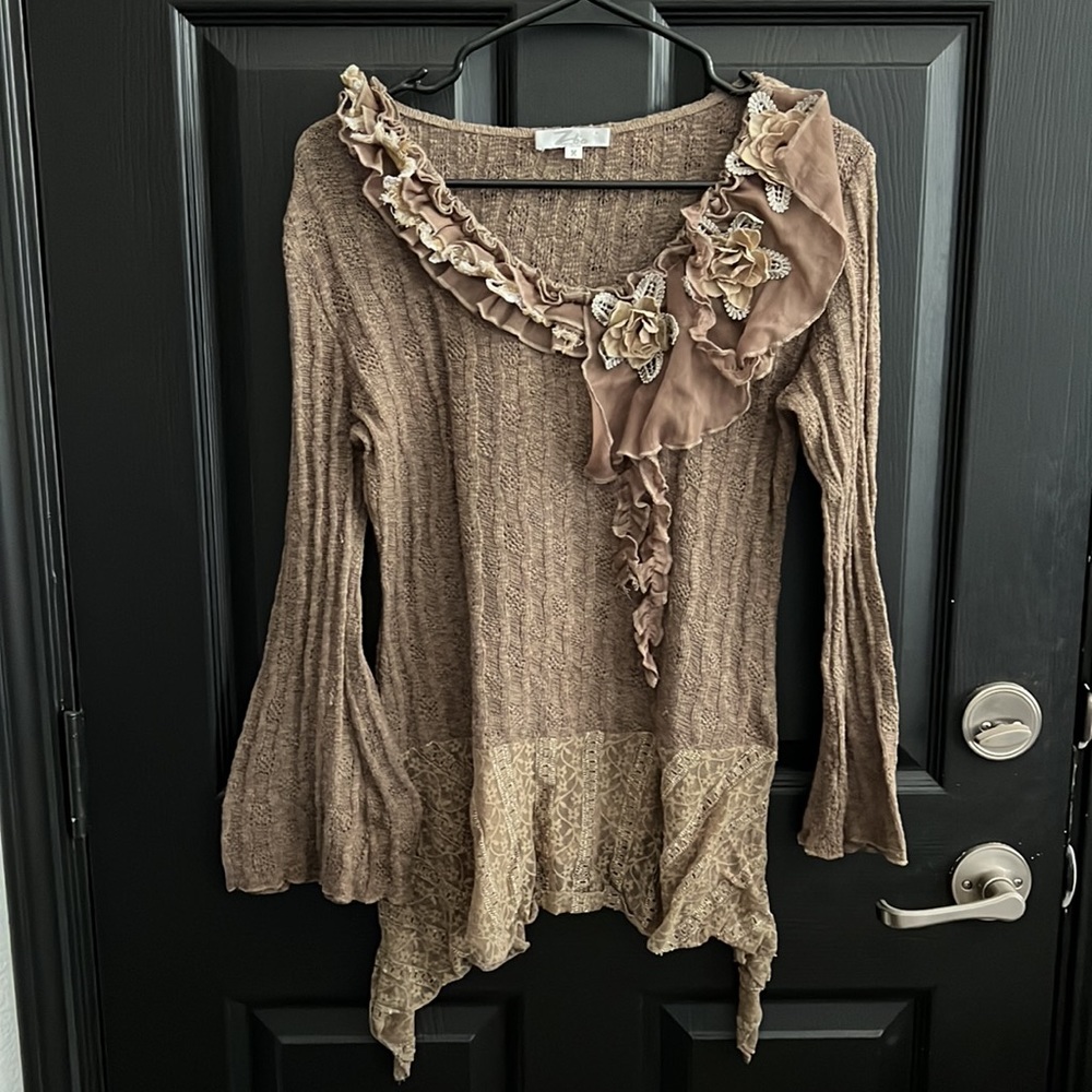 Zeeba Inc Wide Sleeve Fairy Woven Sweater with florals